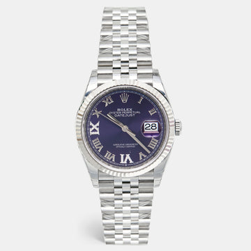 Rolex Aubergine Diamond 18k White Gold Stainless Steel Datejust M126234-0022 Women's Wristwatch 36 mm