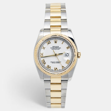 ROLEX White 18K Yellow Gold Oystersteel Datejust 116233 Men's Wristwatch 36 mm