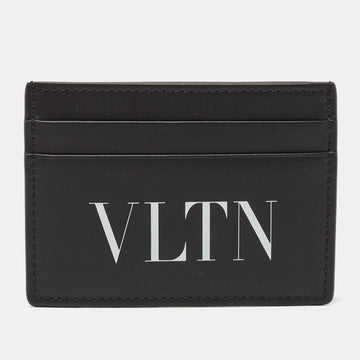 VALENTINO Black Leather VLTN Logo Card Holder
