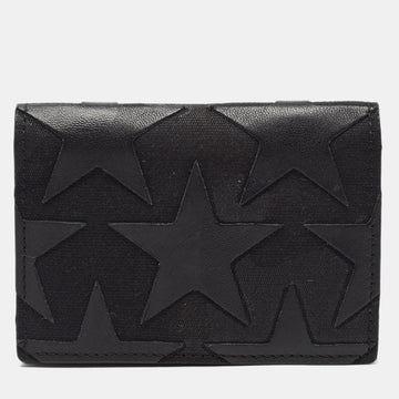Valentino Black Leather Star Patch Flap Card Case