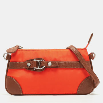 AIGNER Orange/Tan Nylon and Leather Buckle Baguette Bag