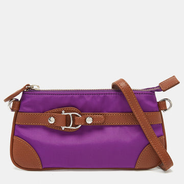 AIGNER Purple/Brown Nylon and Leather Buckle Clutch Bag