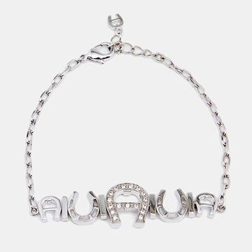 AIGNER Silver Tone Crystal Logo & Horseshoe Bracelet