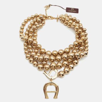 AIGNER Bedazzled Crystal Gold Tone Multistrand Necklace