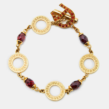 AIGNER Crystals Beads Gold Tone Bracelet