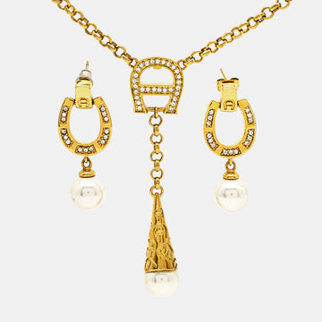 AIGNER Crystal Faux Pearl Gold Tone Necklace Set