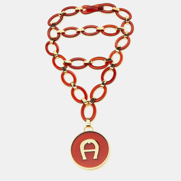 AIGNER Burgundy Resin & Gold Tone Link Layered Necklace