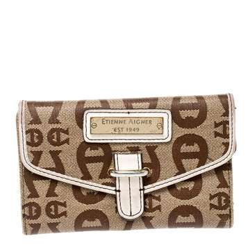 AIGNER Beige Signature Coated Canvas Compact Wallet