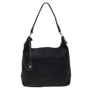 AIGNER Black Signature Canvas and Leather Hobo