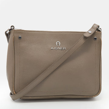 AIGNER Taupe Leather Crossbody Bag