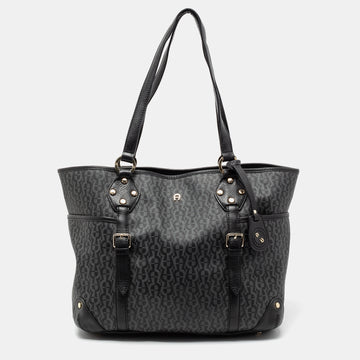 AIGNER Black Signature Coated Canvas And Leather Tote