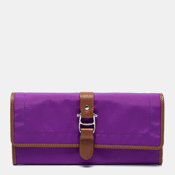 AIGNER Purple/Brown Nylon and Leather Flap Continental Wallet