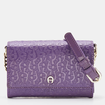 AIGNER Purple Embossed Patent Leather Flap Crossbody Bag