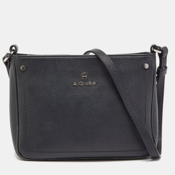 AIGNER Black Leather Ava Crossbody Bag
