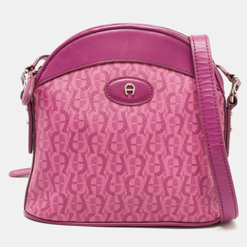 AIGNER Magenta Monogram Coated Canvas and Leather Dome Crossbody Bag