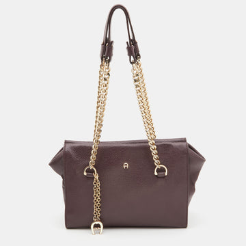 AIGNER Burgundy Leather Chain Tote