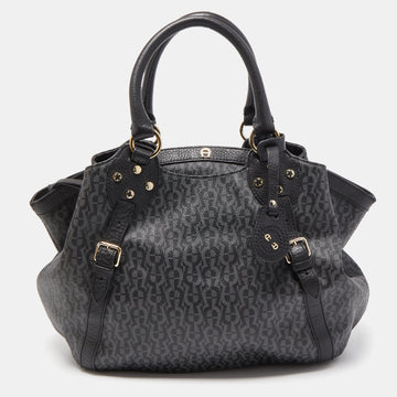 AIGNER Black/Dark Grey Signature Coated Canvas and Leather Tote