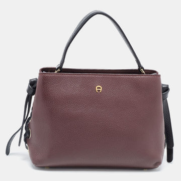 AIGNER Burgundy/Black Leather Carla Top Handle Bag