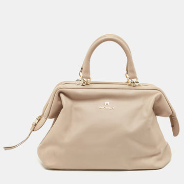 AIGNER Taupe Leather Frame Satchel