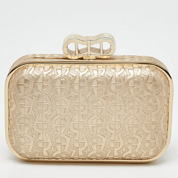 AIGNER Gold Embossed Leather Box Clutch