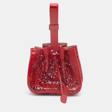 Alaia Red Perforated Leather Small Rose Marie Bucket Bag