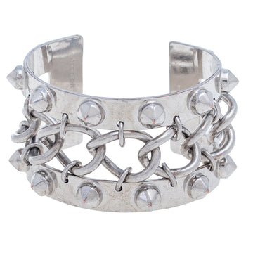 Alexander McQueen Silver Tone Studded Open Cuff Bracelet