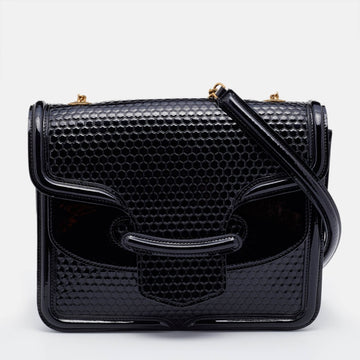 Alexander McQueen Black Patent Leather Honeycomb Heroine Shoulder Bag