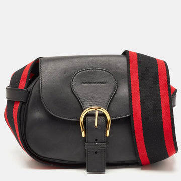 ALEXANDER MCQUEEN Black/Red Leather Buckle Flap Crossbody Bag