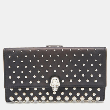 ALEXANDER MCQUEEN Black Leather Studded Skull French Wallet