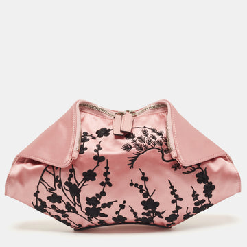 ALEXANDER MCQUEEN Pink/Black Embroidered Satin and Leather De Manta Clutch