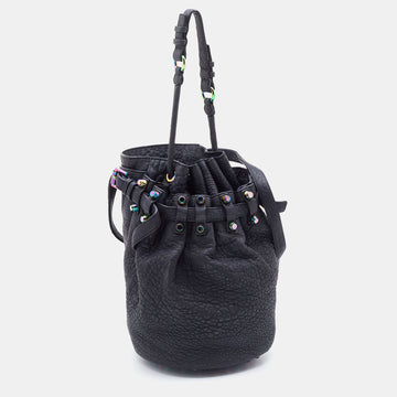 ALEXANDER WANG Black Textured Leather Diego Bucket Bag