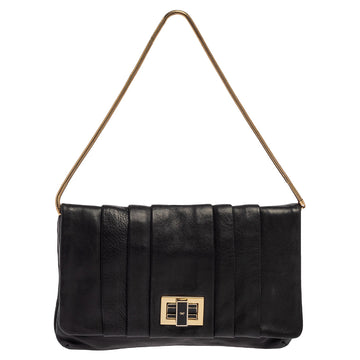 ANYA HINDMARCH Black Leather Flap Pochette Bag