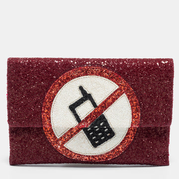 ANYA HINDMARCH Red Glitter No Mobiles Valorie Clutch