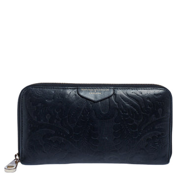 Aspinal Of London Navy Blue Embossed Leather Zip Around Wallet
