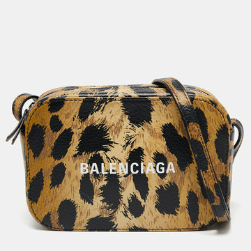 Balenciaga Beige Leopard Print Leather Shoulder Bag