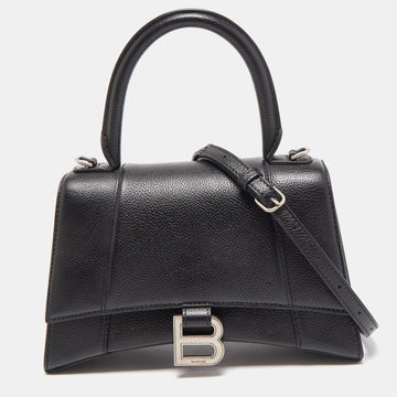 BALENCIAGA Black Leather Small Hourglass Top Handle Bag