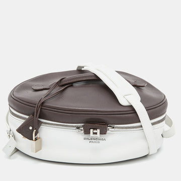 BALENCIAGA Brown/White Leather Top Handle Bag