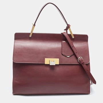 BALENCIAGA Burgundy Leather Le Dix Cartable Top Handle Bag