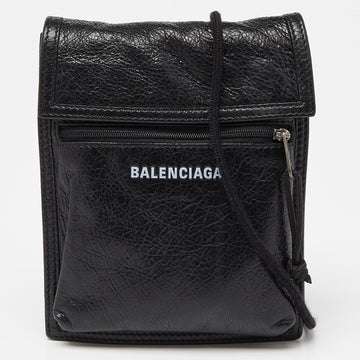 BALENCIAGA Black Leather Explorer Pouch Crossbody Bag