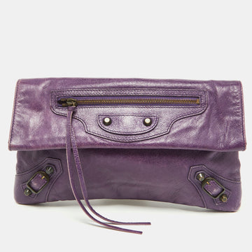 BALENCIAGA Purple Leather Classic Envelope Clutch