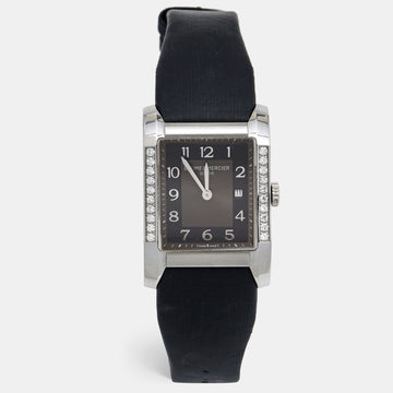 BAUME & MERCIER Grey Stainless Steel Leather Diamond Hampton 65694 Women's Wristwatch 27 mm
