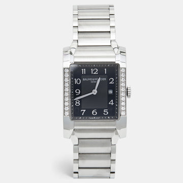 BAUME & MERCIER Black Stainless Steel Diamond Hampton 65694 Women's Wristwatch 27 mm
