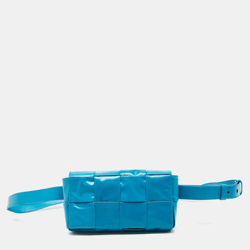 BOTTEGA VENETA Teal Blue Intrecciato Leather Mini Cassette Belt Bag