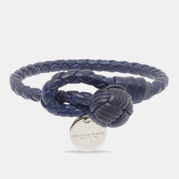 Bottega Veneta Navy Blue Intrecciato Nappa Leather Toggle Bracelet