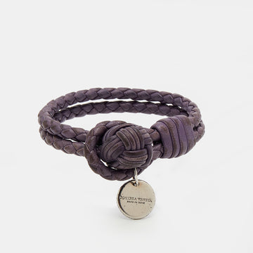 Bottega Veneta Sterling Silver Intrecciato Purple Double Knot Leather Bracelet