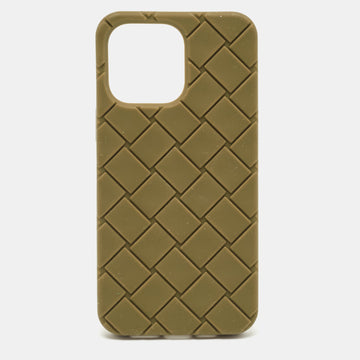 BOTTEGA VENETA Olive Green Intrecciato Rubber Silicone iPhone 14 Pro Max Case
