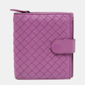 Bottega Veneta Purple Intrecciato Leather French Compact Wallet