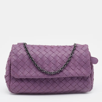 Bottega Veneta Light Purple Intrecciato Leather Small Flap Chain Crossbody Bag