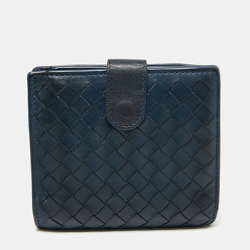 Bottega Veneta Blue Intrecciato Leather French Compact Wallet