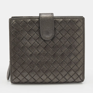 Bottega Veneta Metallic Grey Intrecciato Leather French Wallet